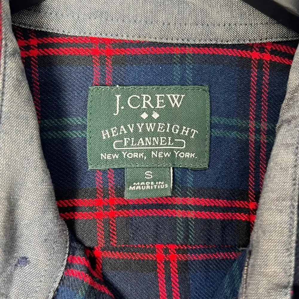 J CREW Shirt Mens Small Blue Red navy Plaid Heavyweight Flannel Outdoor